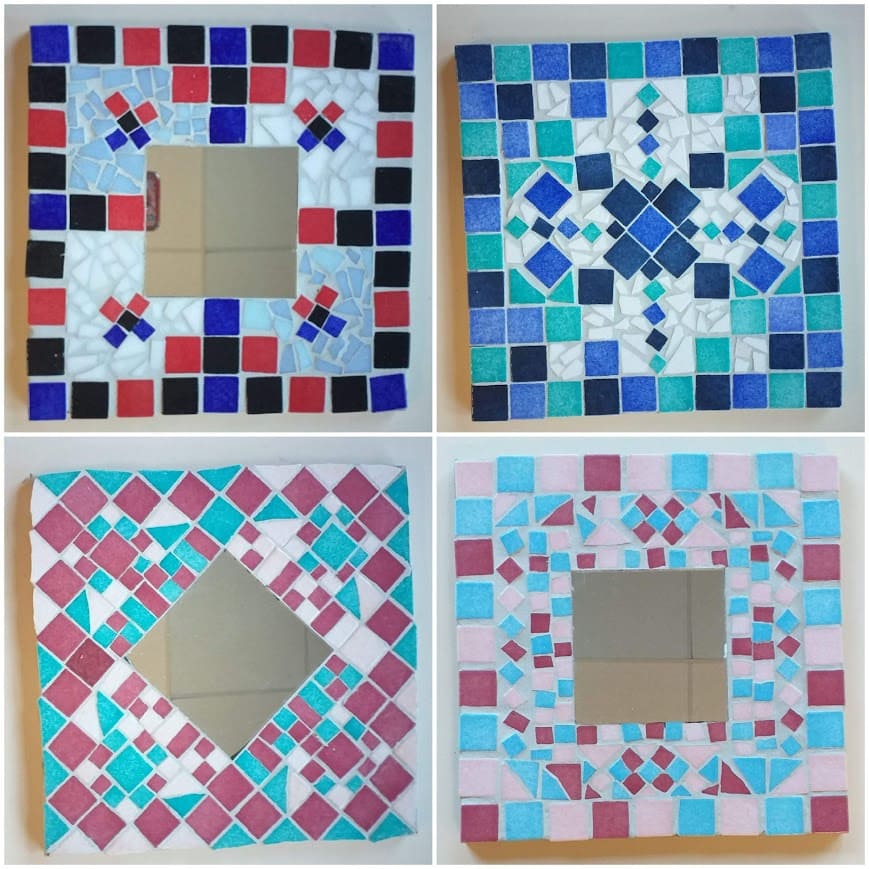 dessous de plat et mirroirs réalisé en stage de mosaïque
