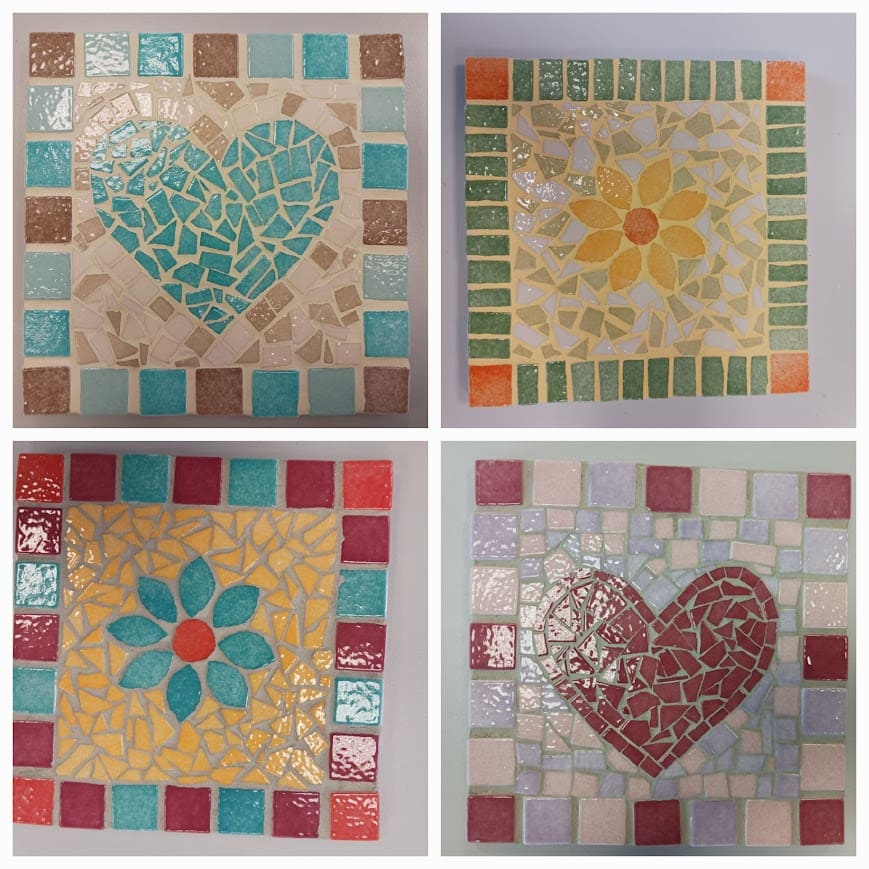 serie de dessous de plat réalisé en stage de mosaïque